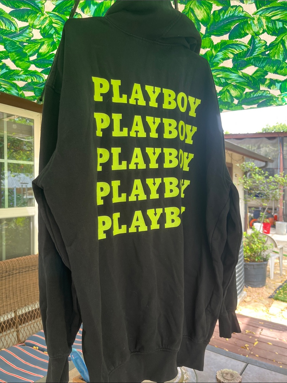 Playboy x Missguided Black Hoodie dress neon green Oversized Bunny Logo US 0